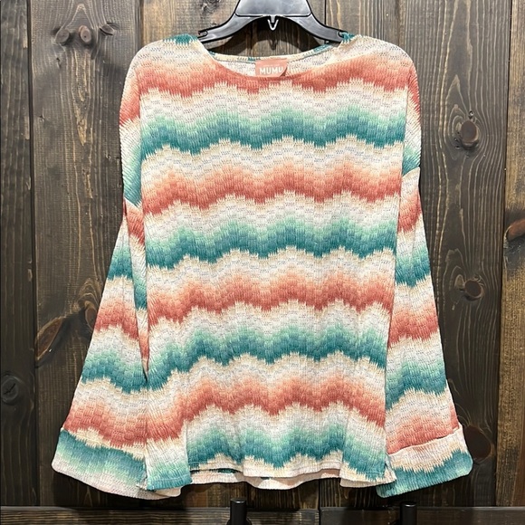 Show Me Your MuMu Top L Catch Waves Daytime Pullover Stripes Bell Sleeves Boho - Picture 2 of 11
